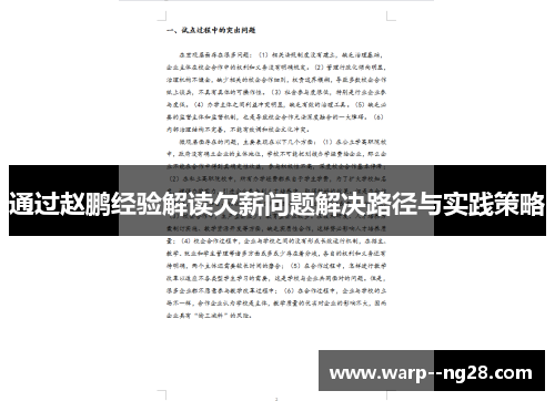 通过赵鹏经验解读欠薪问题解决路径与实践策略