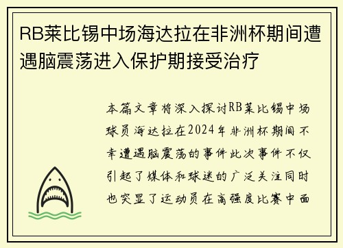 RB莱比锡中场海达拉在非洲杯期间遭遇脑震荡进入保护期接受治疗